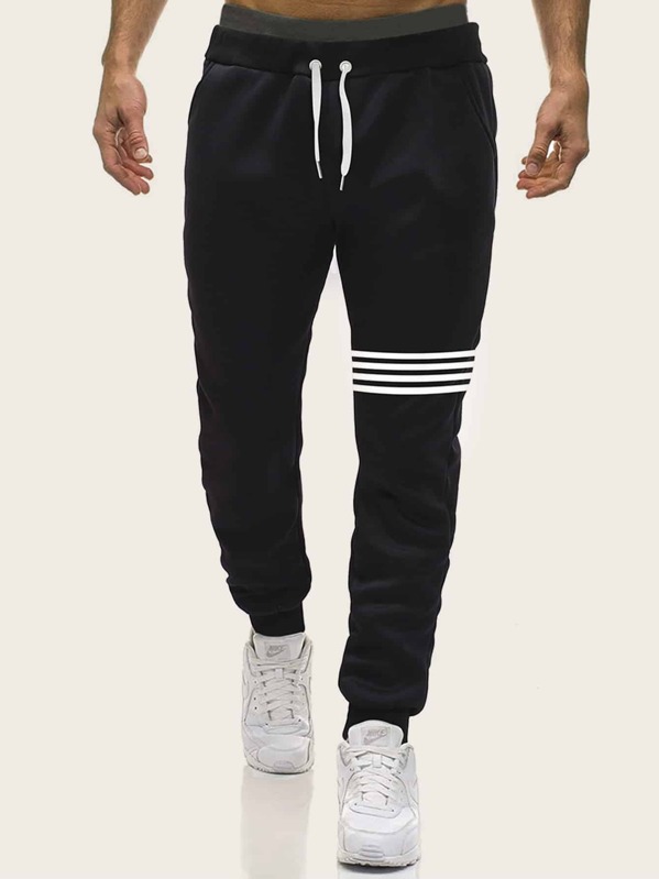 

Men Stripe Drawstring Waist Sweatpants, Black