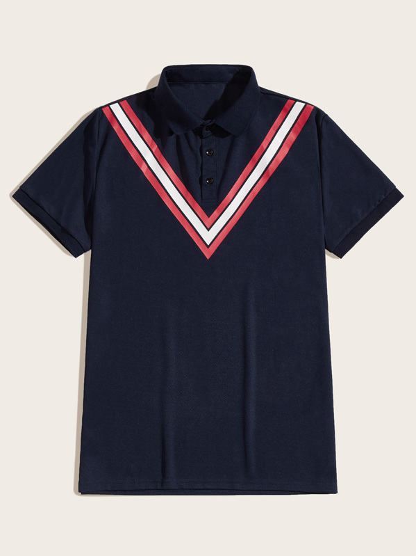 

Men Chevron Print Polo Shirt, Navy, Lucas S