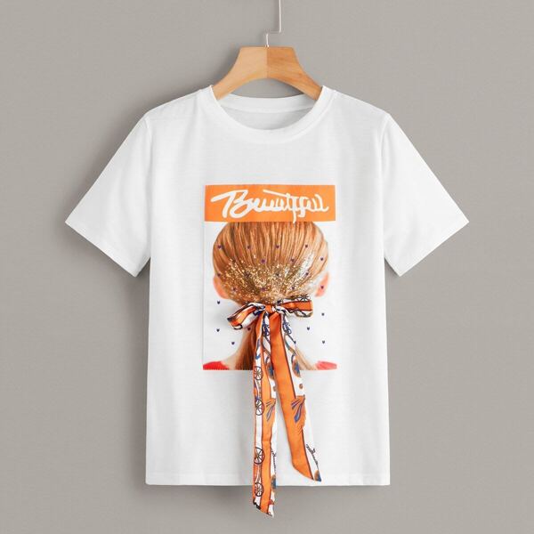 

Figure Patch Bow Ribbon Detail Tee