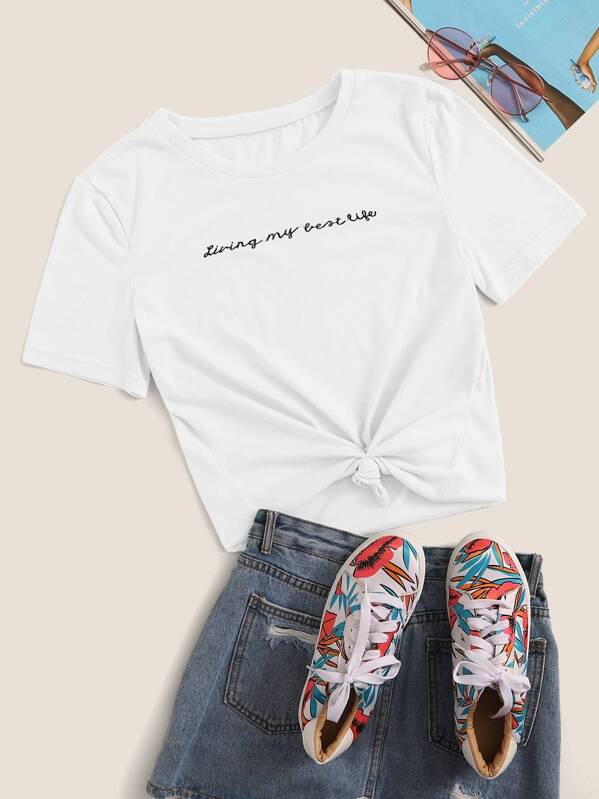 

Slogan Embroidered Tee, White