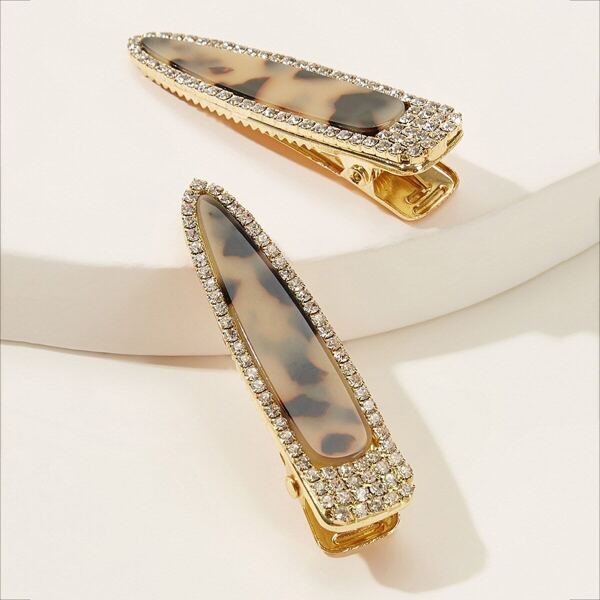 

Rhinestone Engraved Tortoiseshell Pattern Hair Clip 1pair, Multicolor