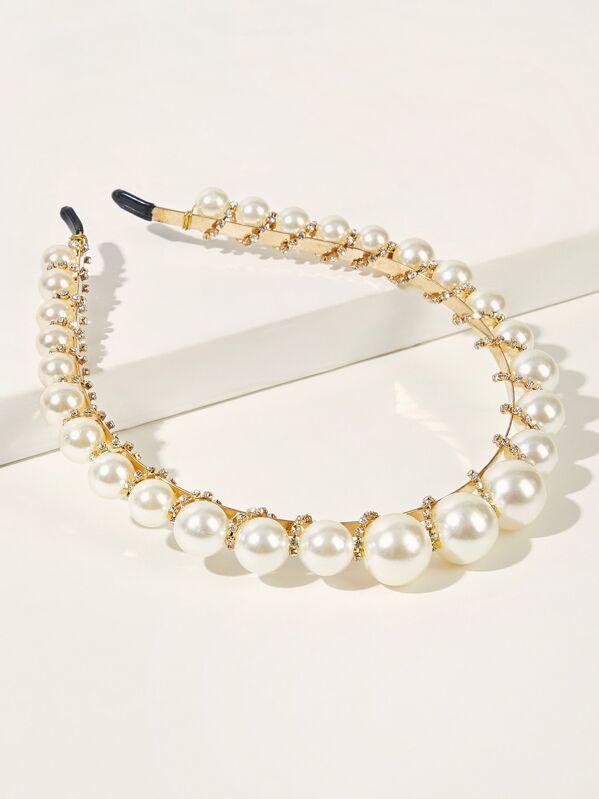 

Faux Pearl Decor Headband, White