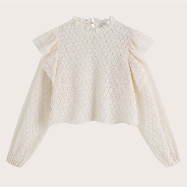 

Lettuce Frill Ruffle Trim Guipure Lace Blouse