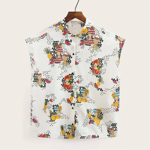 

Fruit & Geometric Print Blouse