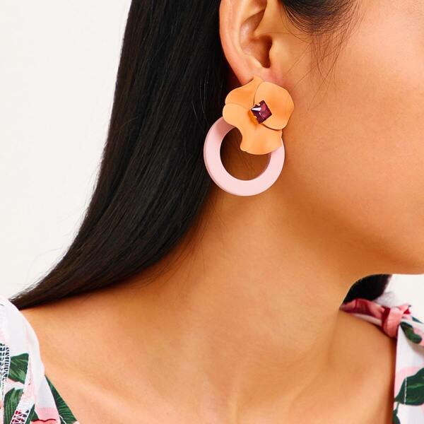 

Flower Decor Ring Hoop Earrings 1pair