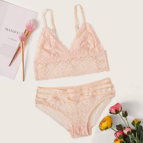 

Floral Lace Cut-out Lingerie Set