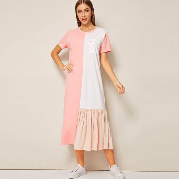 

Ruffle Hem Color Block Dress, Multicolor