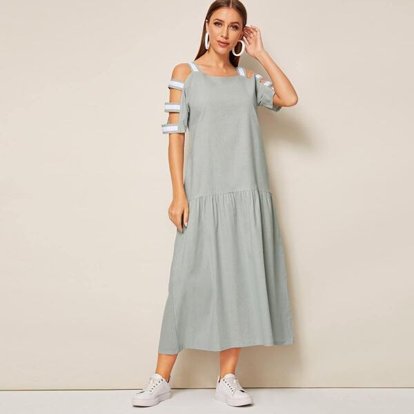 

Ladder Cut Out Ruffle Hem Dress