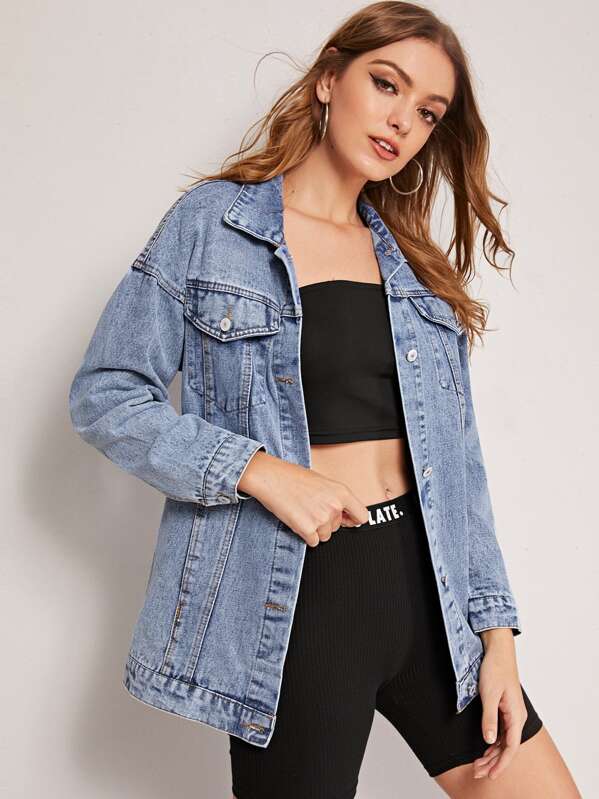 

Bleach Wash Drop Shoulder Denim Jacket, Blue, Luiza