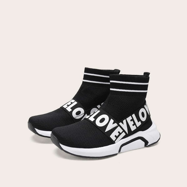 

Toddler Boys Random Letter Print Slip On Sock Sneakers, Black