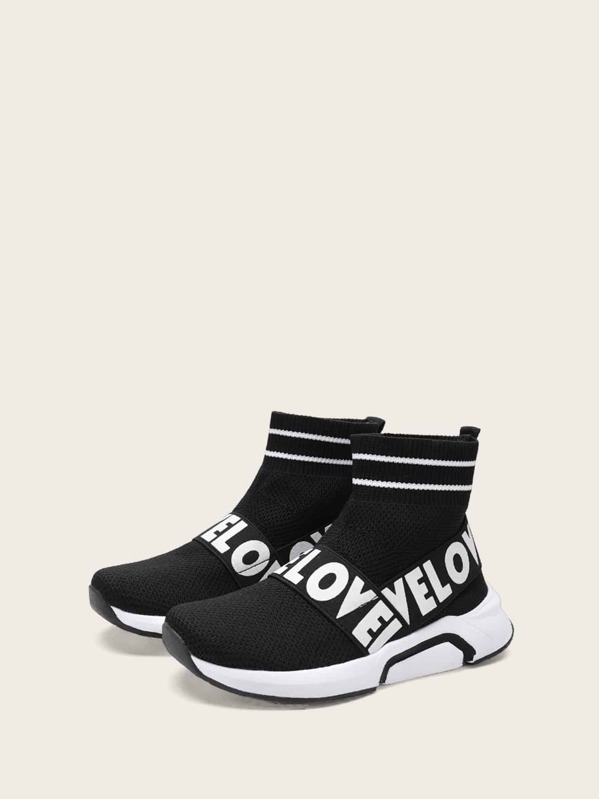 

Toddler Boys Random Letter Print Slip On Sock Sneakers, Black