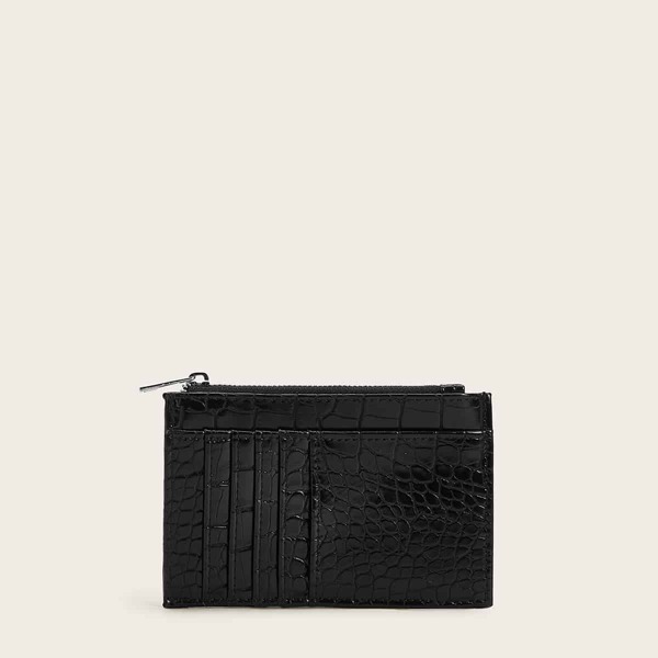 

Croc Embossed Purse With Card Holder, Black