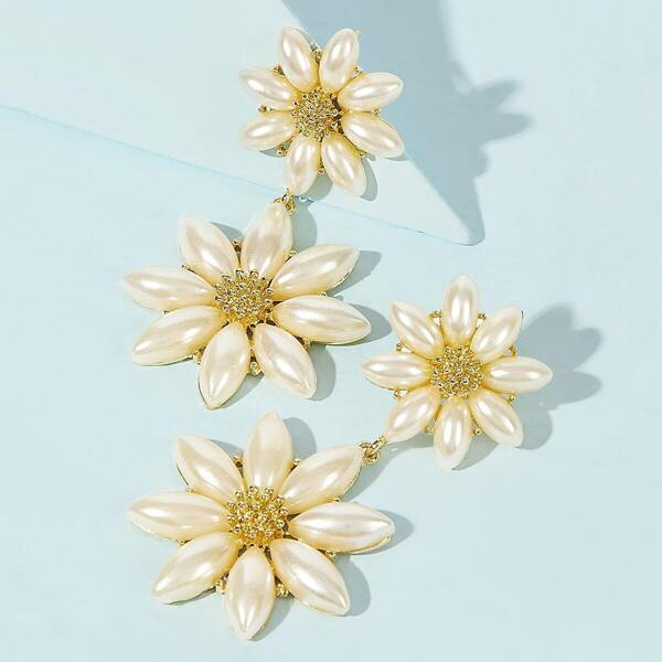 

Double Flower Shaped Drop Earrings 1pair