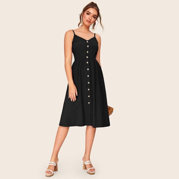 

Button Front Shirred Cami Dress