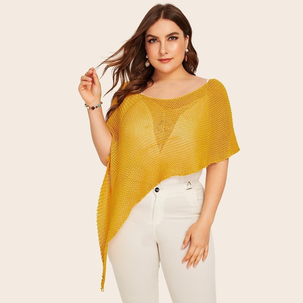 

Asymmetric Hem Solid Knit Top, Yellow