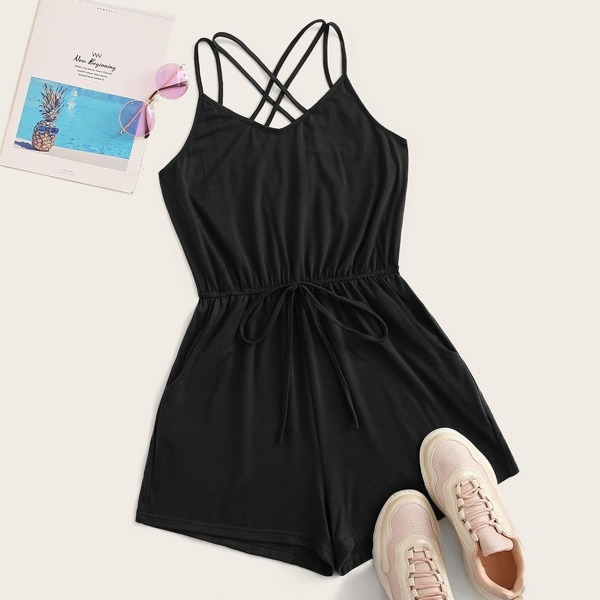 

Tie Front Criss Cross Solid Jumpsuit