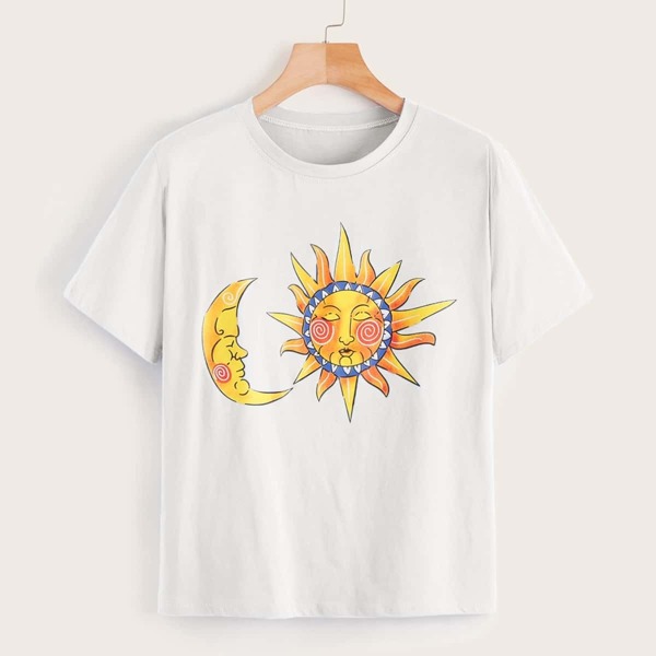 

Sun And Moon Print Tee, White