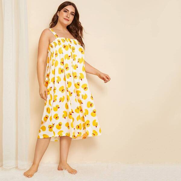 

Plus Frill Trim Duck Print Night Dress, Yellow