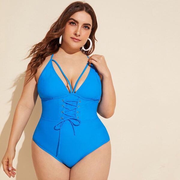 

Plus Lace Up Harness One Piece Swimwear