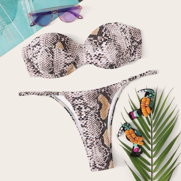 

Snakeskin Underwire Bandeau With Tanga Bikini Set