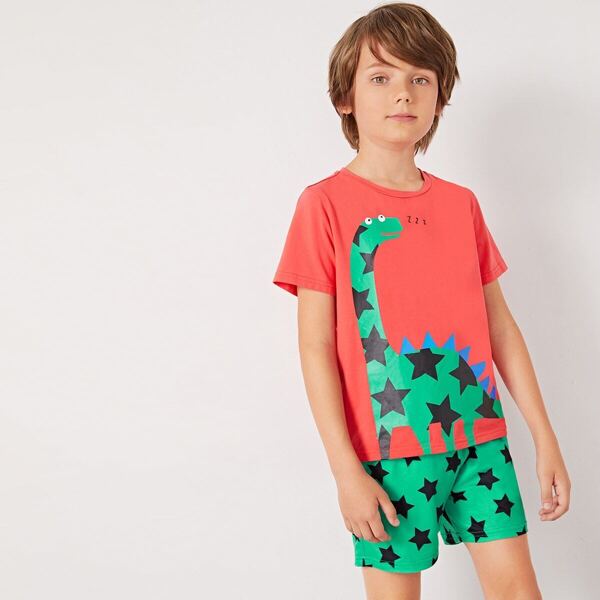 

Boys Cartoon Print Top & Star Print Shorts PJ Set