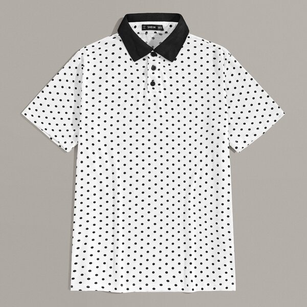 

Men Contrast Collar Polka Dot Polo Shirt