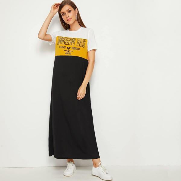 

Graphic Print Cut-and-Sew Dress, Multicolor