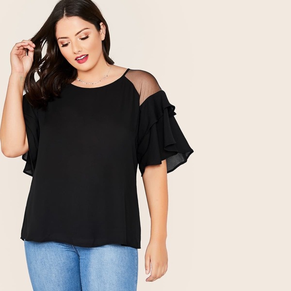 

Plus Layered Sleeve Mesh Shoulder Top