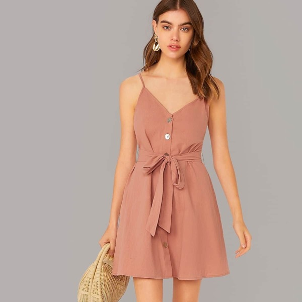 

Single Breasted Belted Cami Dress