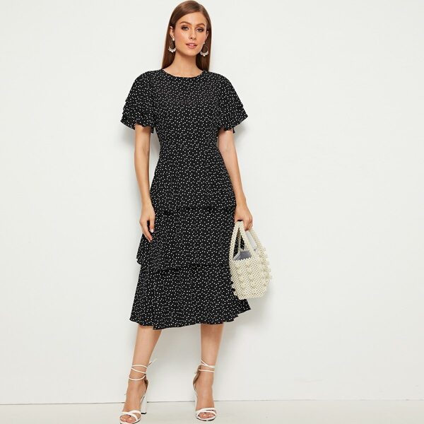 

Tiered Layered Confetti Heart Print Dress, Black