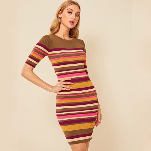 

Striped Bodycon Sweater Dress, Multicolor