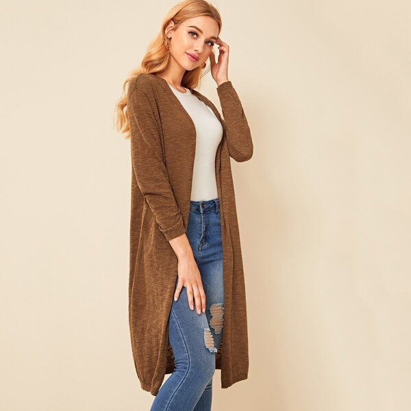 

Heather Knit Longline Cardigan, Brown