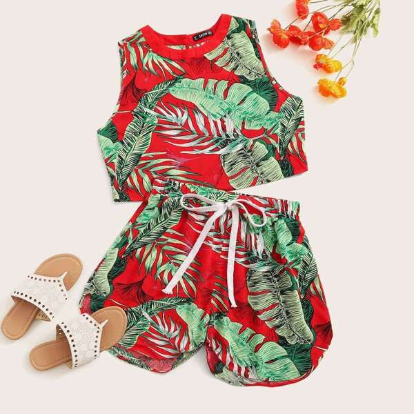 

Tropical Print Tank Top and Dolphin Shorts Set