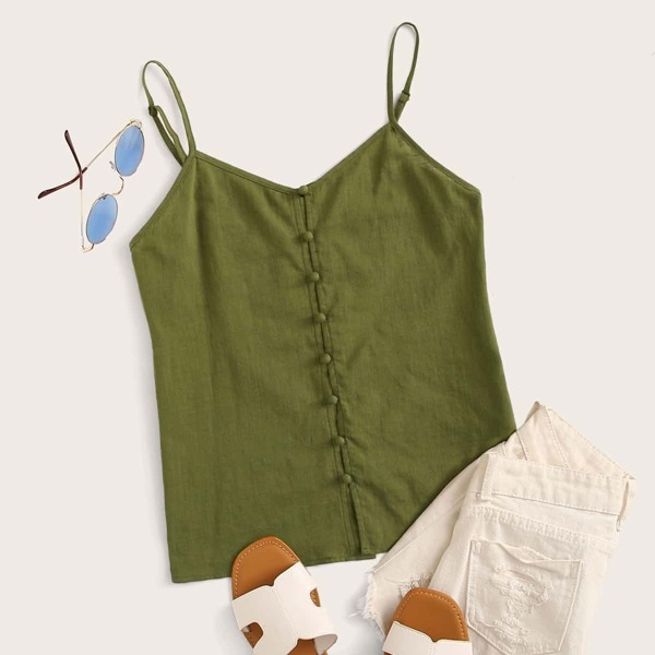 

Button Front Cami Top, Army green