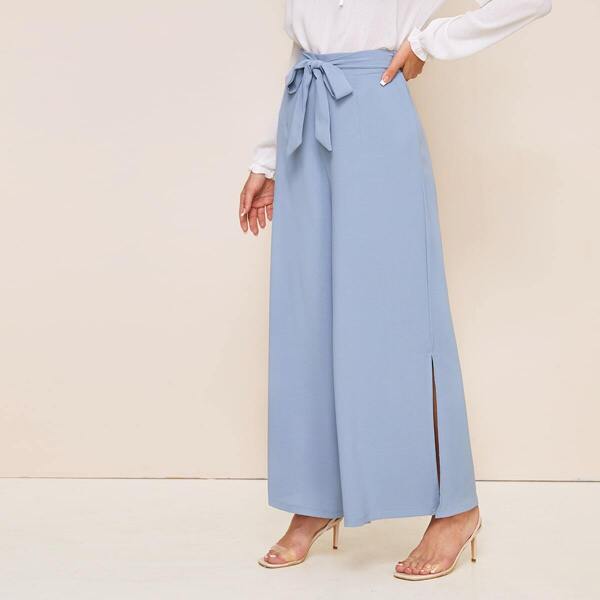 

Self Tie Slit Hem Wide Leg Pants