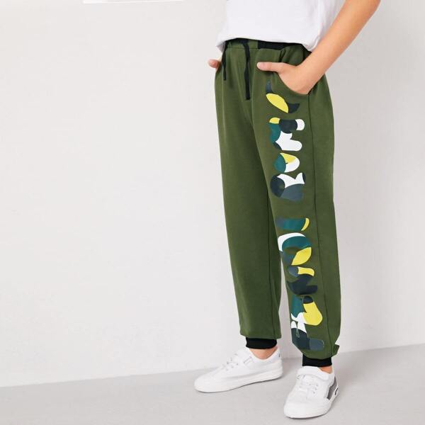 

Boys Letter Print Drawstring Waist Sweatpants, Army green