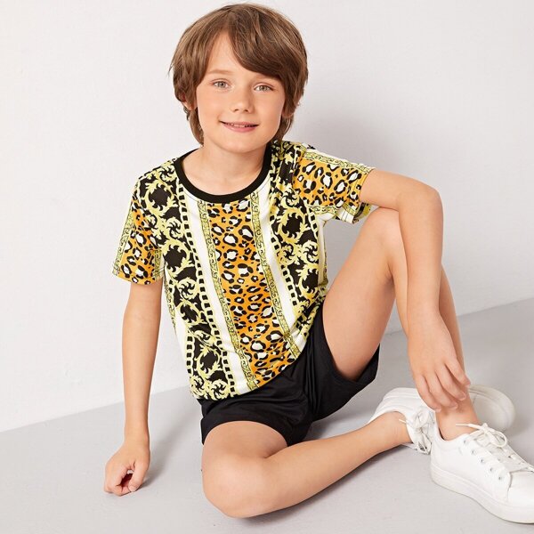 

Boys Leopard & Scroll Print Tee