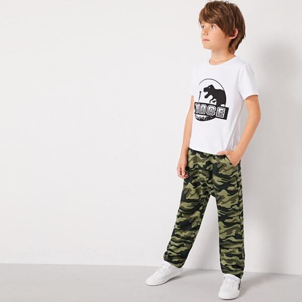 

Boys Dinosaur Print Tee & Camo Pants Set