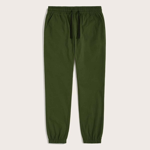 

Men Drawstring Waist Tapered Pants, Army green