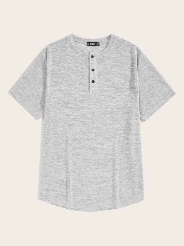 

Men Heather Grey Button Half Placket Tee
