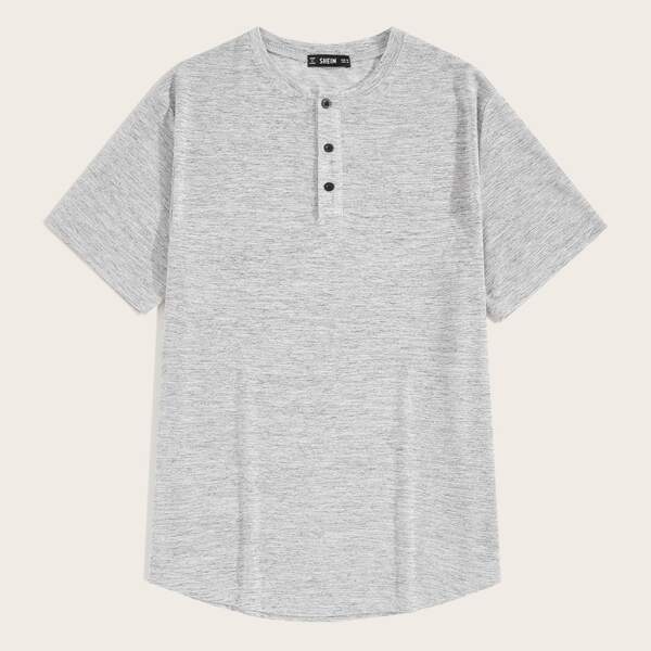 

Men Heather Grey Button Half Placket Tee