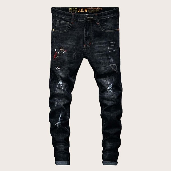 

Men Destroyed Embroidery Jeans