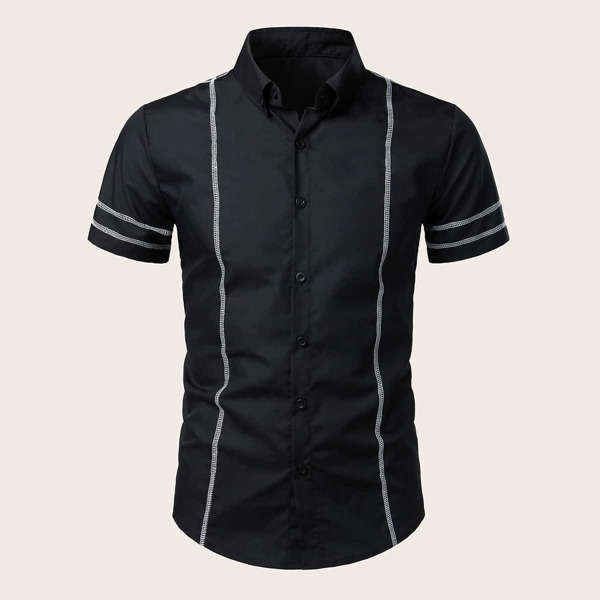 

Men Contrast Stitching Single Breasted Shirt