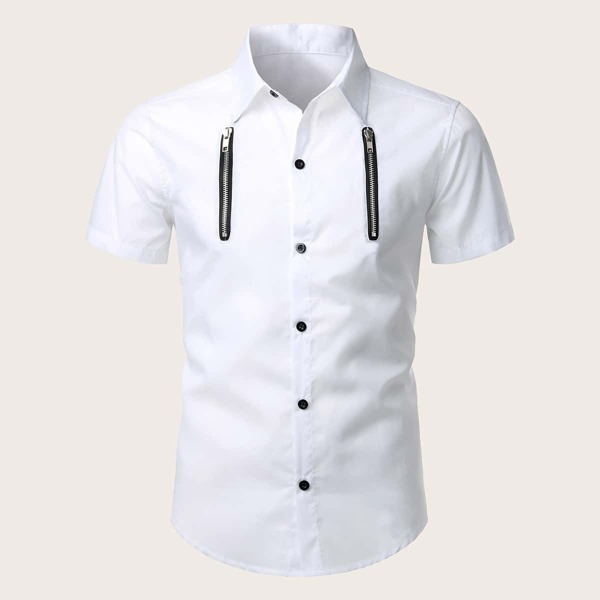 

Men Zip Detail Button Front Shirt