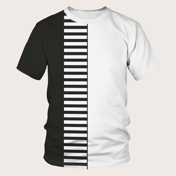 

Men Two Tone Striped Tee, Black and white