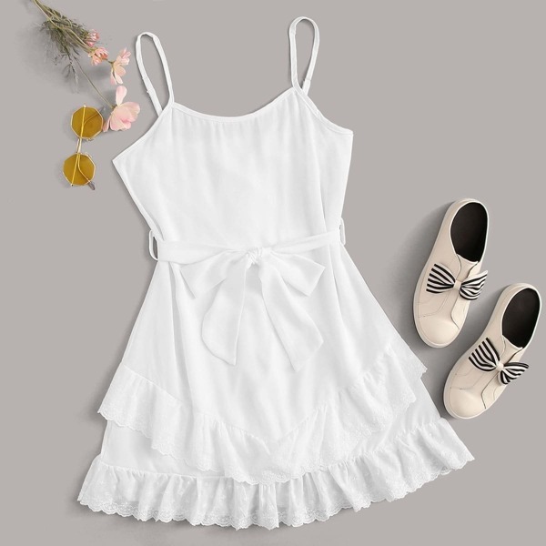 

Tiered Layer Ruffle Hem Self Tie Cami Dress