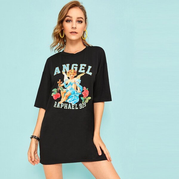 

Angel & Letter Graphic T-shirt Dress