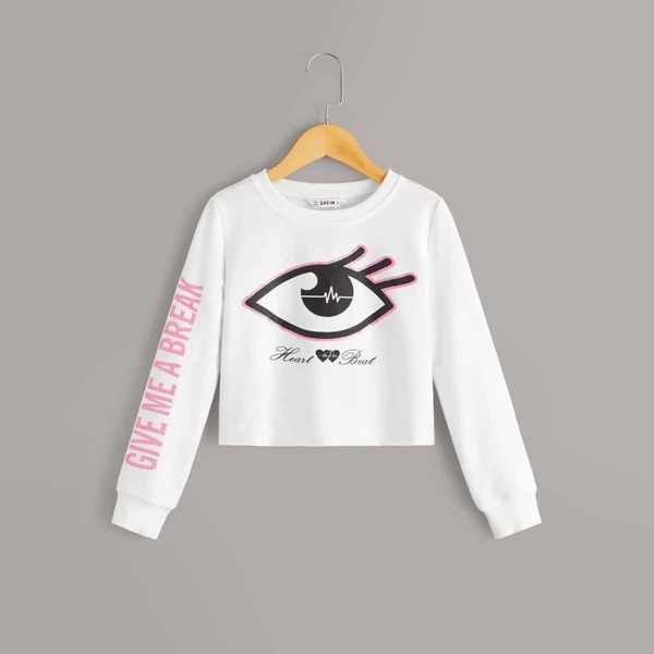 

Girls Slogan Print Sweatshirt, White
