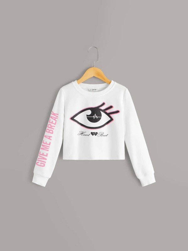 

Girls Slogan Print Sweatshirt, White