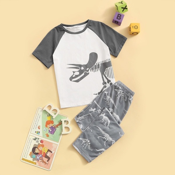 

Boys Dinosaur Print Raglan Sleeve Tee & Pants PJ Set